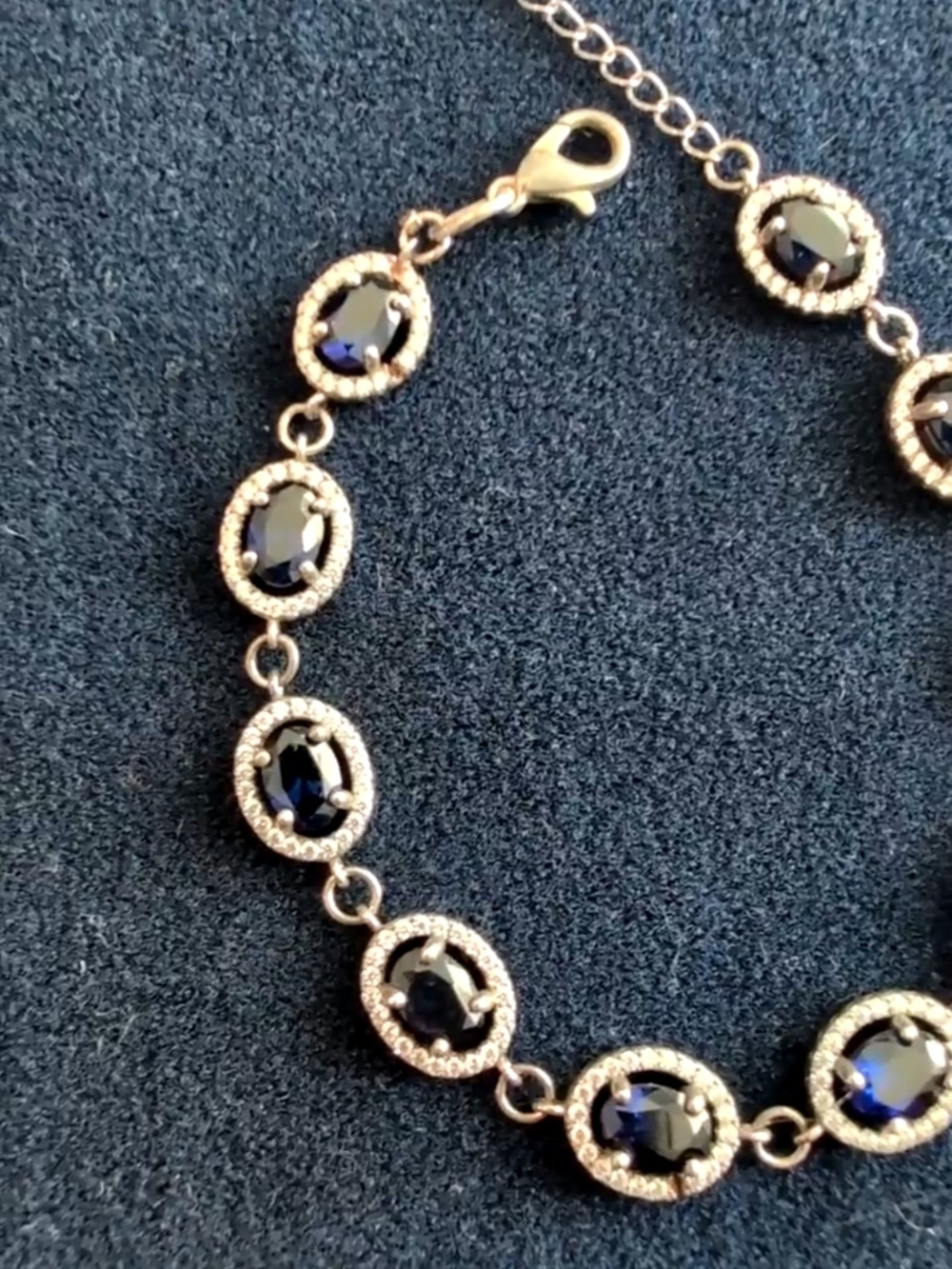 BLUE Sapphire Tennis Bracelet 925 Sterling Silver Bracelet Diamond Chip - Picture 5 of 16